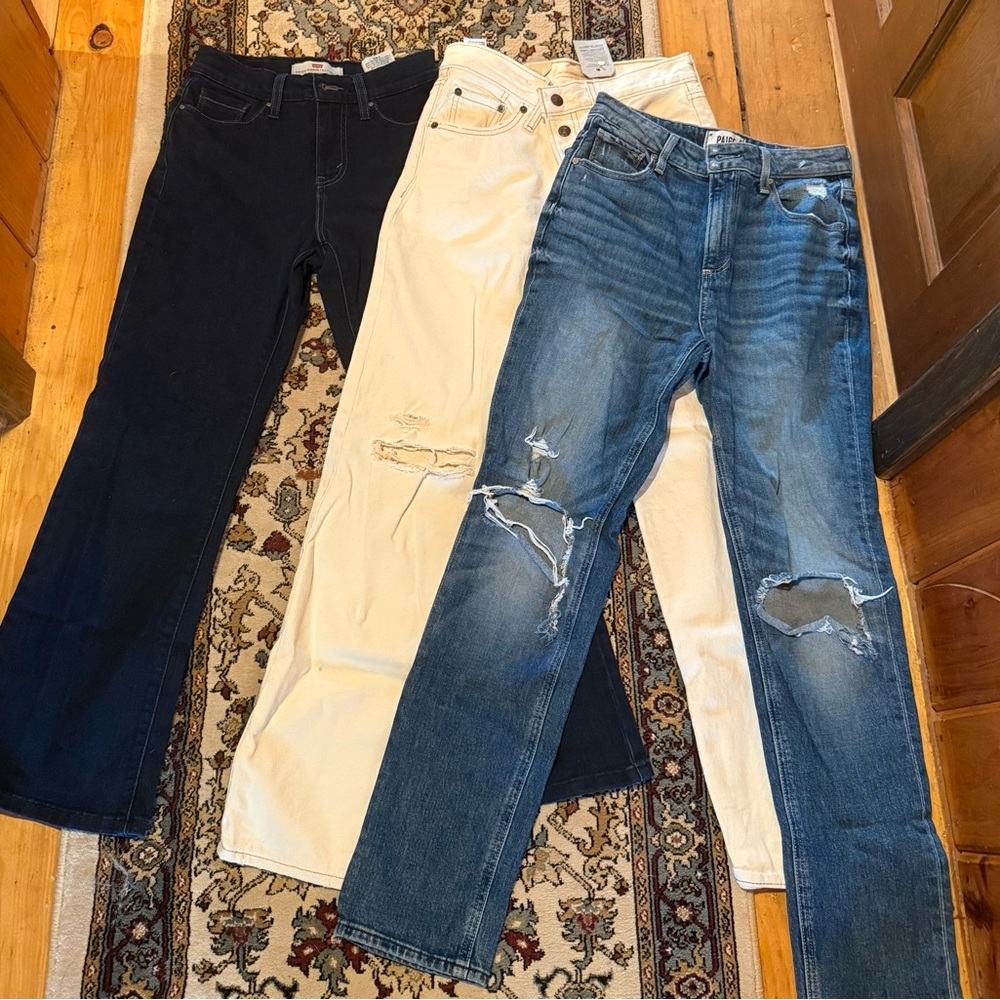Stylish Jeans Trio - Dark blue, Cream, and Blue